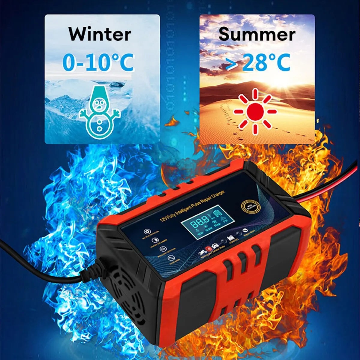 LCD Car Battery Charger with Pulse Repair