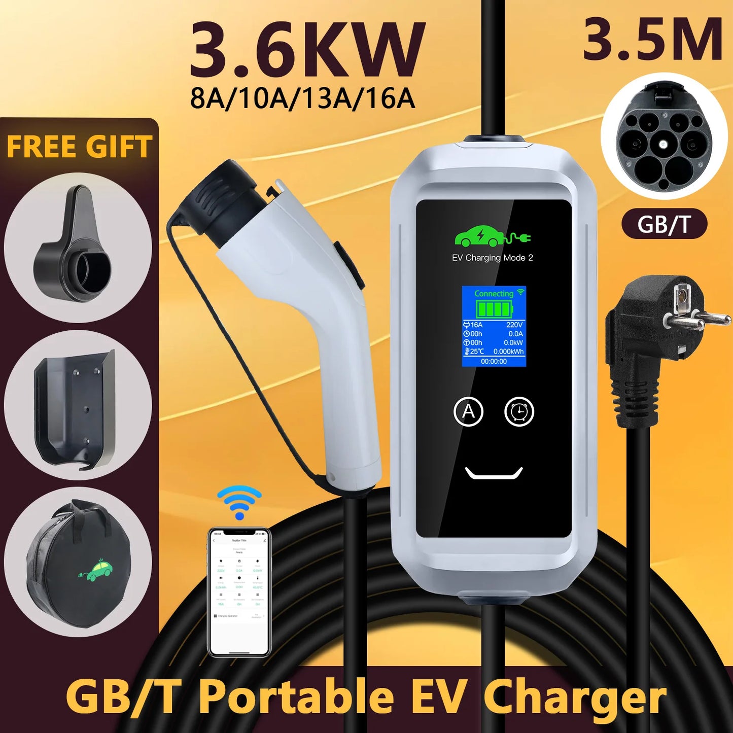 16A 1-Phase EV Charging Box with 3.5m Cable