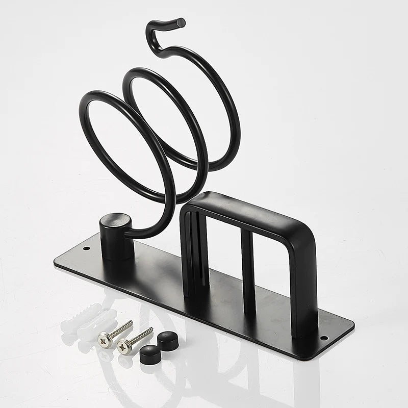 Wall-Mounted Black Hair Dryer & Straightener Holder