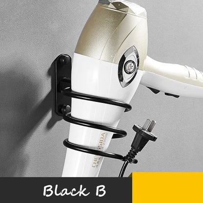 Wall-Mounted Black Hair Dryer & Straightener Holder