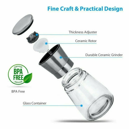180/200ML Pepper Grinder Stainless Steel Glass Spice Bottle