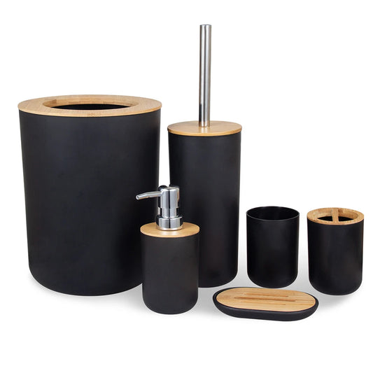 6-Piece Bamboo & Plastic Bathroom Storage Set