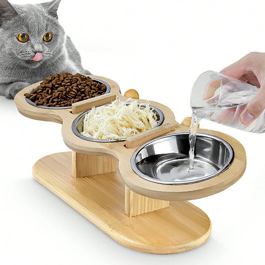 3-in-1 Design – Food + water in one stand